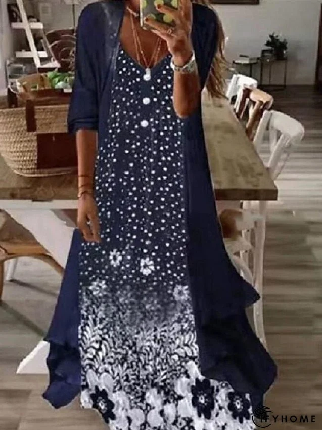 Casual Dress Dress Set Two Piece Dress Long Dress Maxi Dress Purple Brown Green Half Sleeve Flower Print Summer Spring V Neck Fashion Vacation S M L XL XXL 3XL for Women | IFYHOME