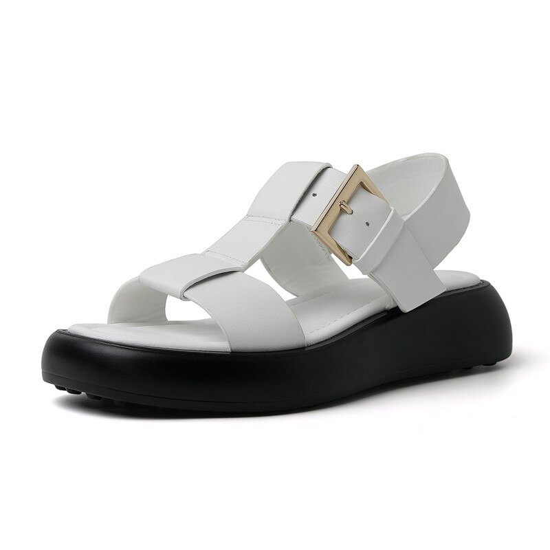 Canrulo 2022 Summer Women Sandals Rome Style Buckle Flats Platforms Genuine Leather Working Casual Comfort Gladiator Shoes Woman