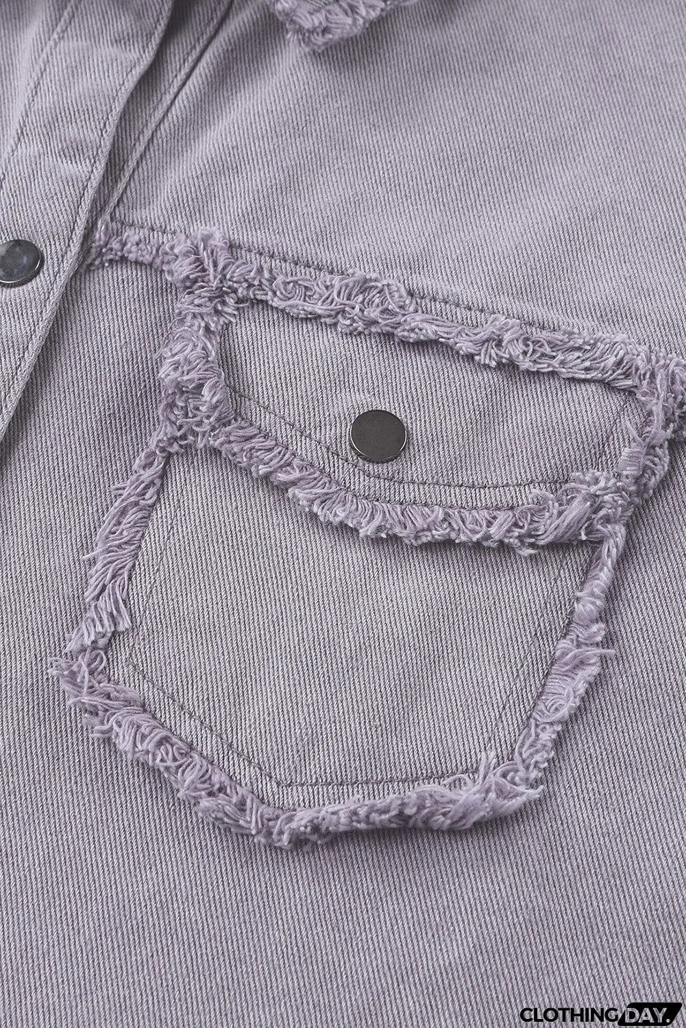 Distressed Flap Pockets Frayed Hemline Denim Jacket