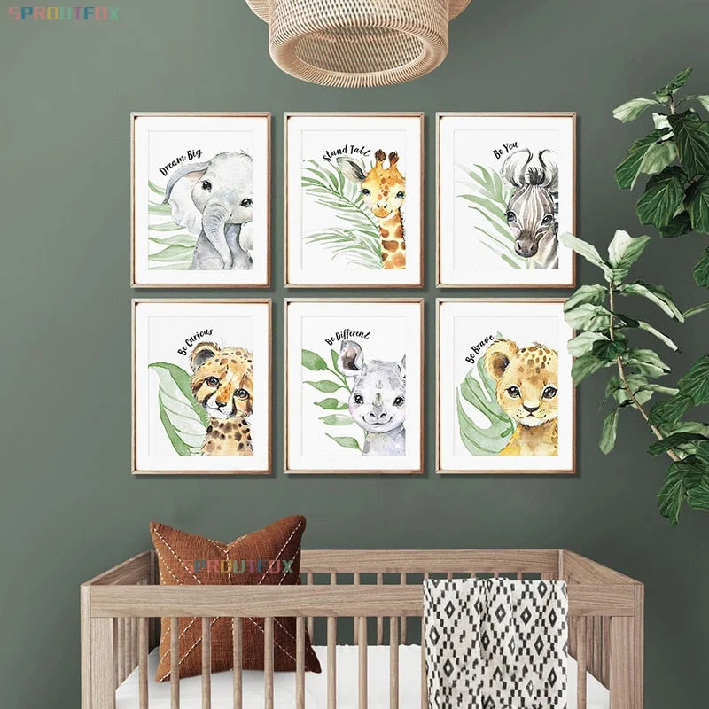 Animal Big Plaid Living Decoration Baby Room Decorative Canvas Paintings Wall Decor Kids Room Sheets For Paintings