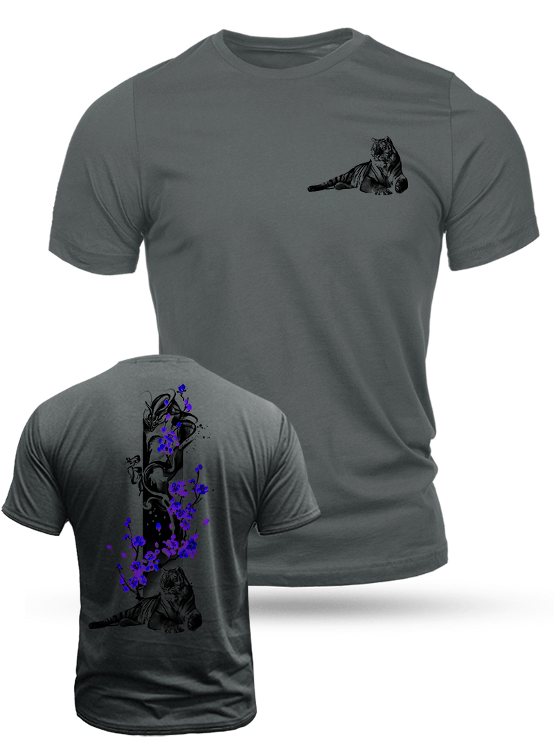 Men's Tiger Purple Flower Print Casual Short Sleeve T-shirt