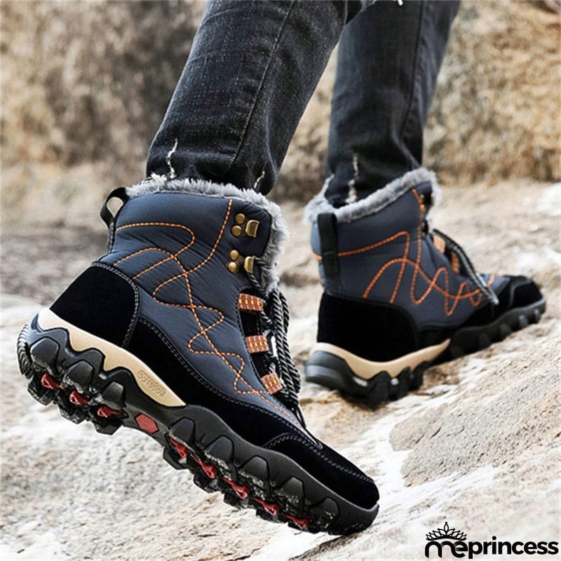 Mens Winter Hiking Keep Warm Plush Anti Slip Waterproof Snow Boots
