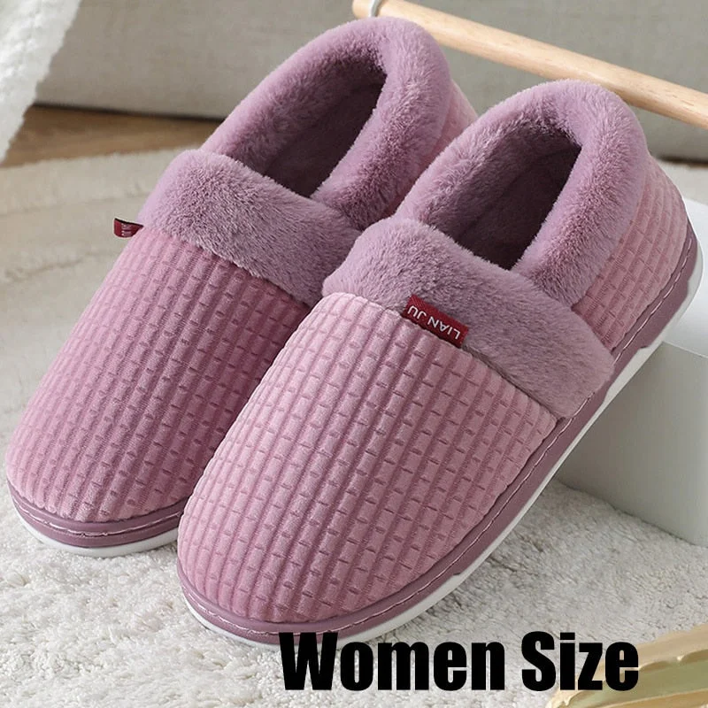 Winter Home Slippers for Women Bedroom Wear-Resistant Warm House Shoes Plush Slippers with Fur Indoor Big Size 45-46