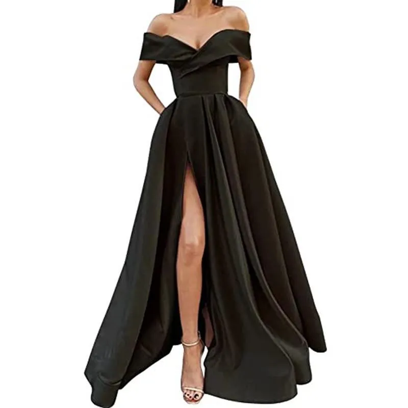 Brownm Brownm 2025 New Party Evening Dress Word Shoulder-Singing Noodles Long Overseas Warehouse Dress