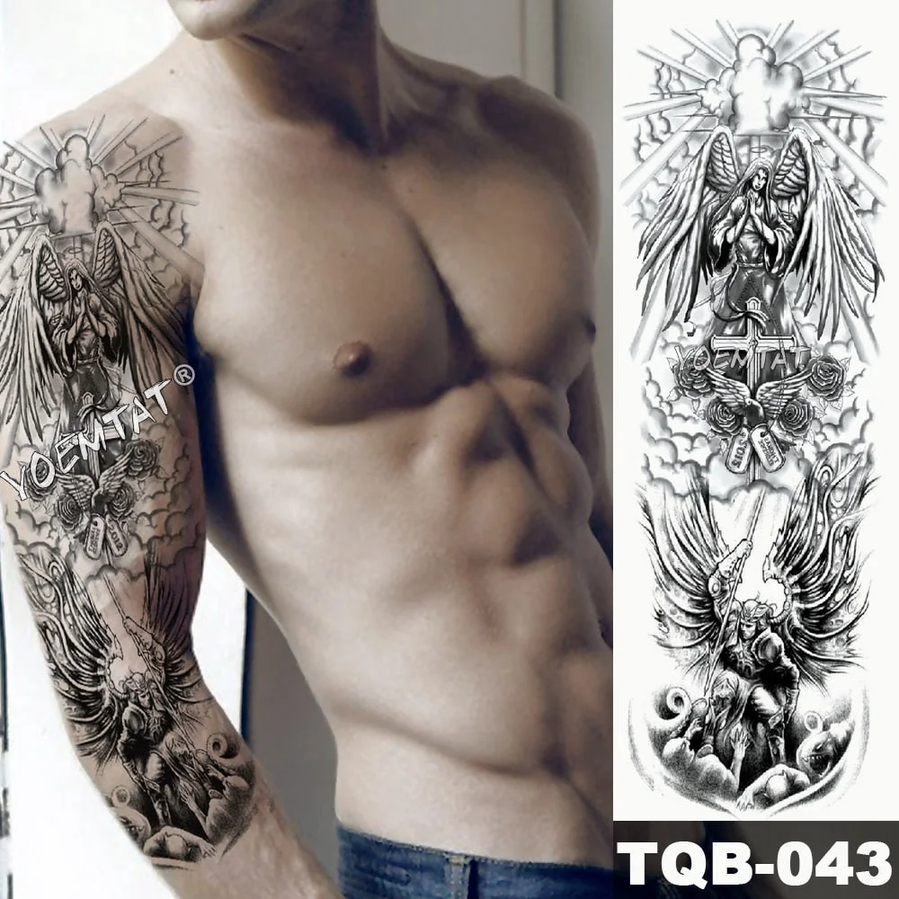 Large Arm Sleeve Tattoo Sketch Lion Tiger Waterproof Temporary Tatoo Sticker Wild Fierce Animal Men Full Bird Totem Tatto