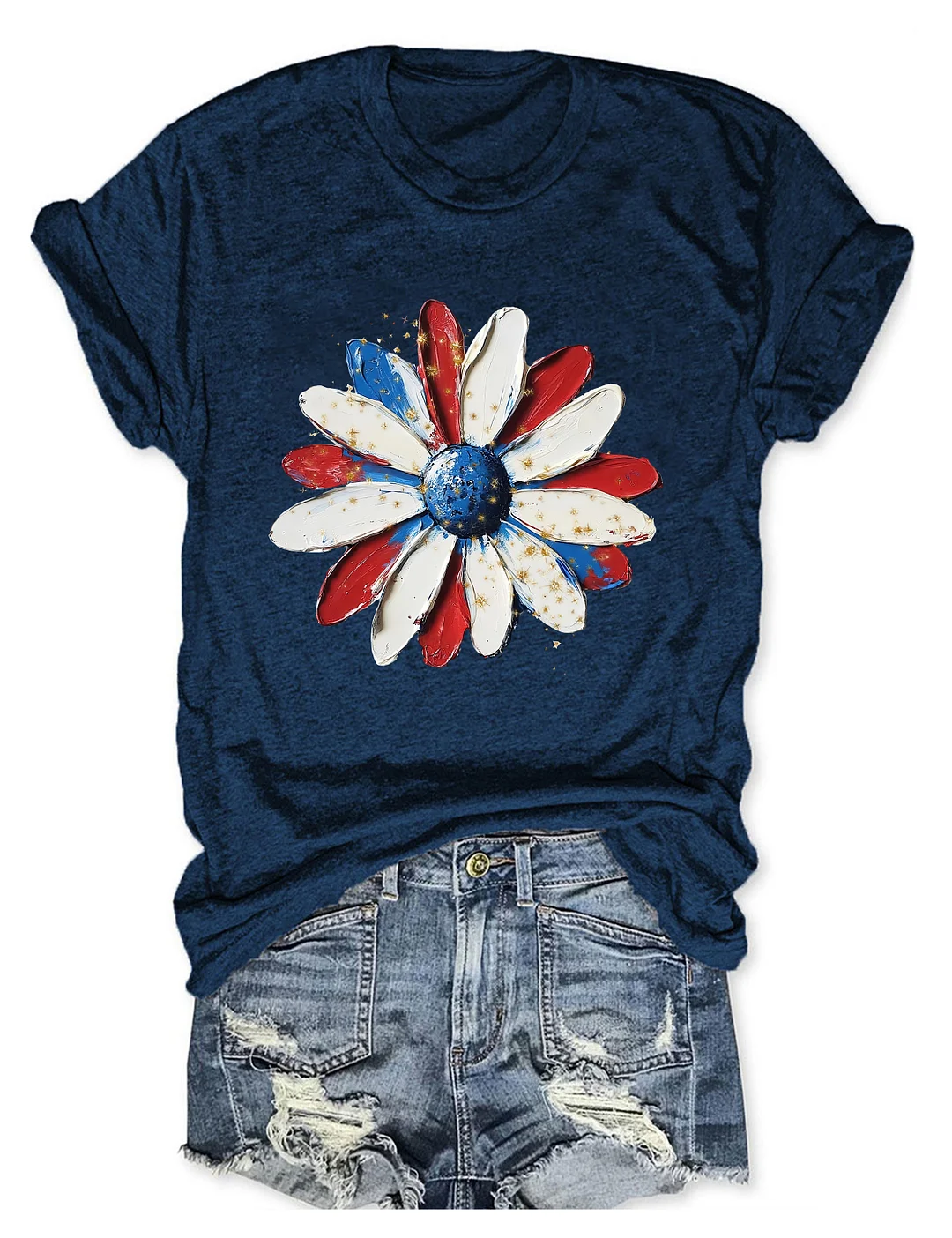 Patriotic Painted Daisy Handpainted T-shirt