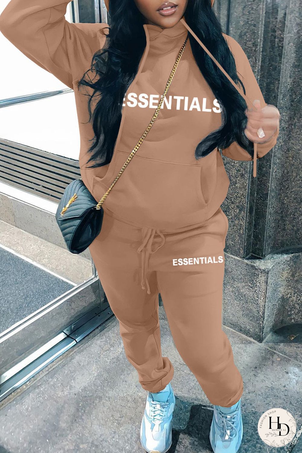 White Casual Print Patchwork Hooded Collar Long Sleeve Two Pieces