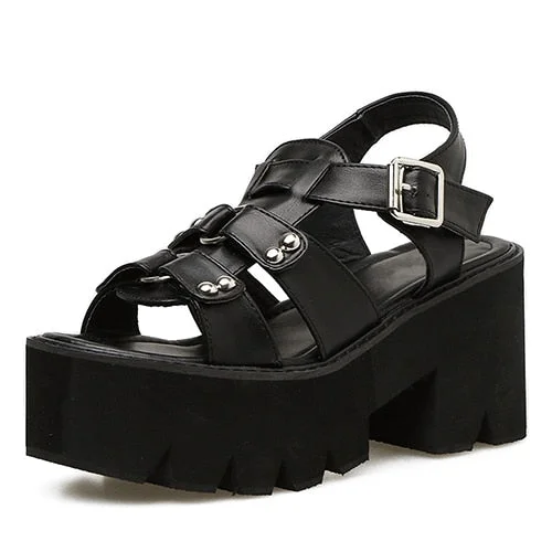 Gdgydh Chunky Heel Sandals Woman Platform Punk Shoes 2021 New Summer Open Toe Shoes Female Block Heel Fashion Rivet Wholesale