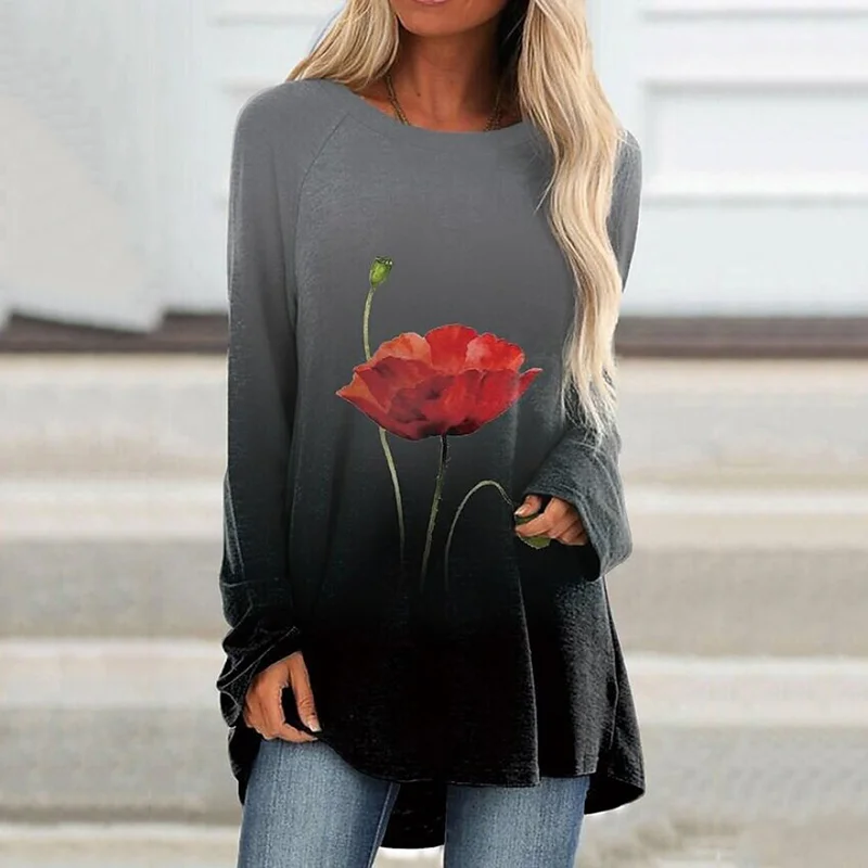 Loose Printed Casual Long-Sleeved T-Shirt
