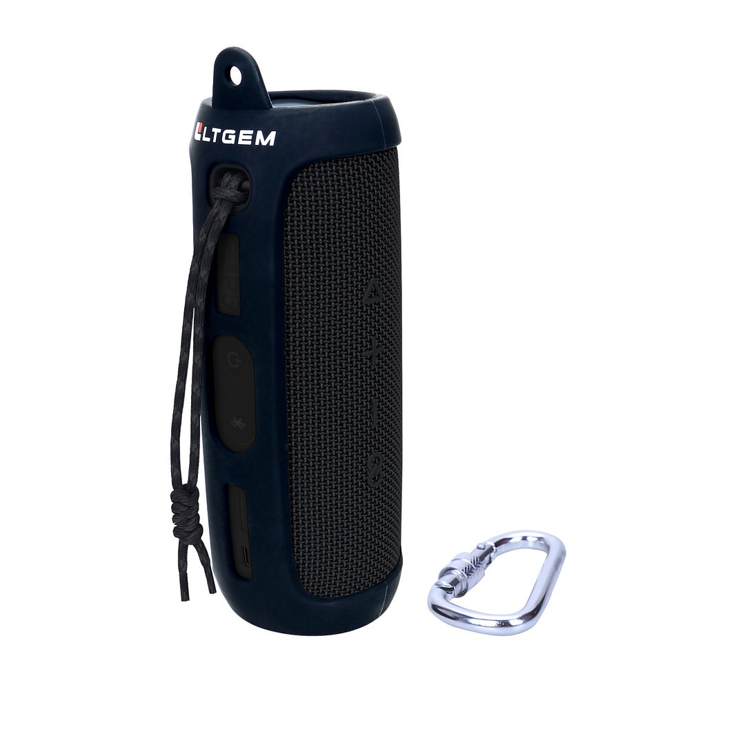 LTGEM Silicone Carrying Travel Case for JBL FLIP 5 Waterproof Portable Bluetooth Speaker with Extra Carabiner - Black