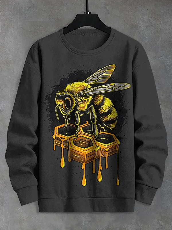 Men's Bee Honeycomb Print Casual Sweatshirt