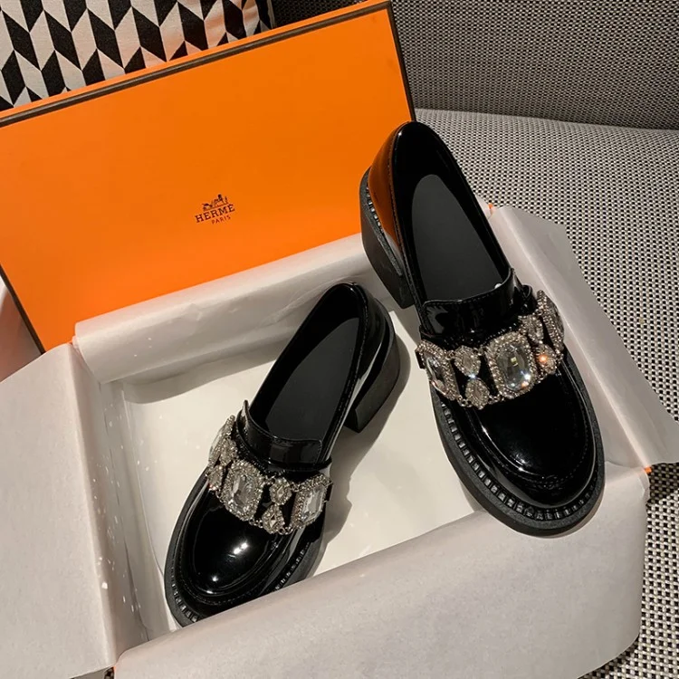 Big Water Diamond Round Head Thick High Heel Single Shoe Girl-PABIUYOU- Women's Fashion Leader