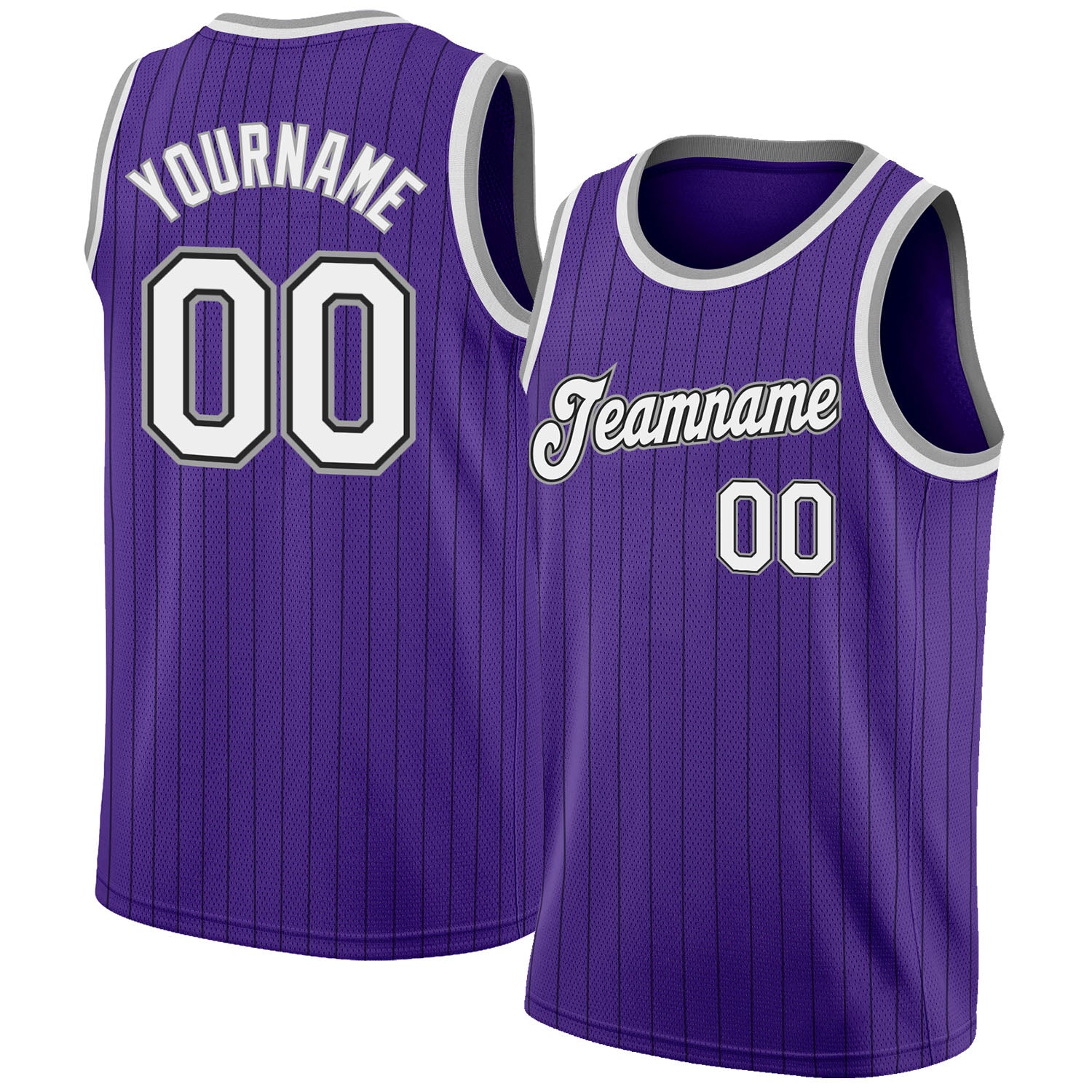 Custom Purple Black Pinstripe White-Gray Authentic Basketball Jersey | captainssportss.com