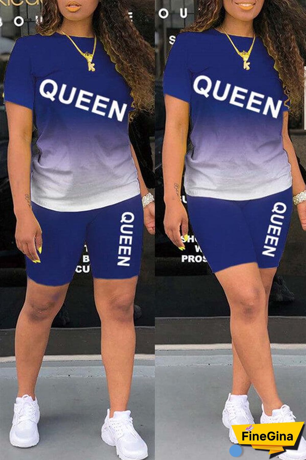 Fashion Gradual Change Letter Print Two Pieces