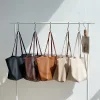 Minimal Plain Color Soft Leather Women's Shoulder Tote Bag