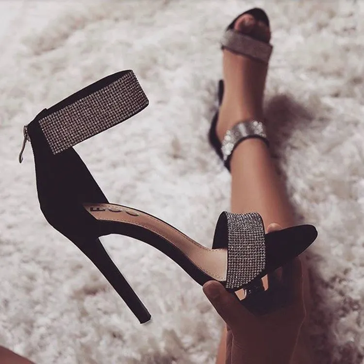 Churchf Churchf New Open Toe Women's Shoes Hollow Back Zipper Thin Heel Sexy Ultra High Heel Simple Sandals