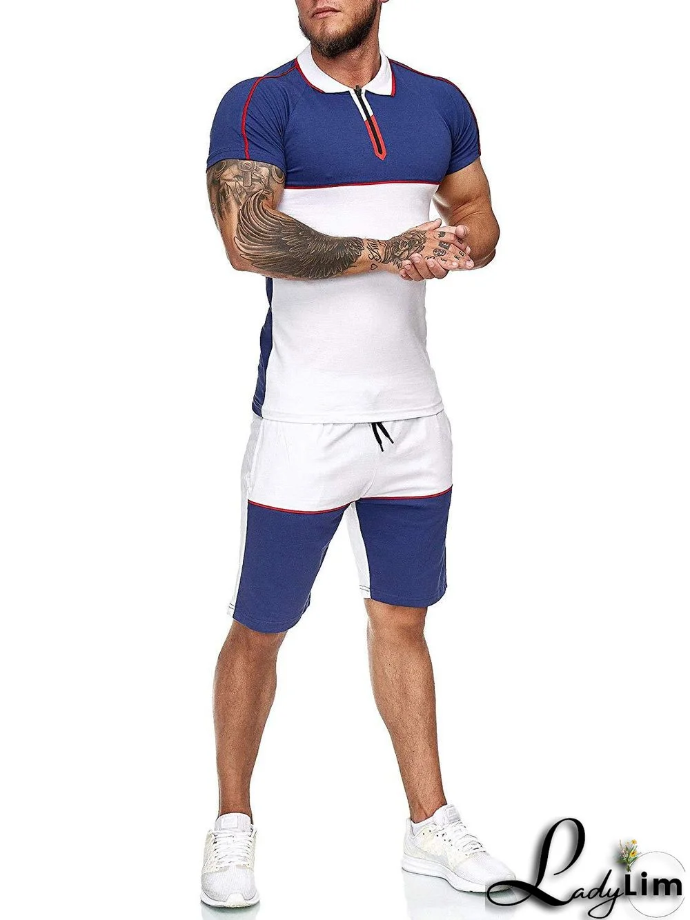 Men's Summer Sports Suit Men's Colorblock Slim Fit Casual Fashion Men's Sportswear