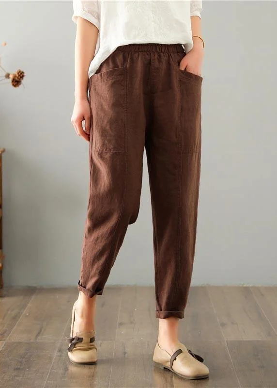 Women Chocolate Cotton Linen Summer Pants