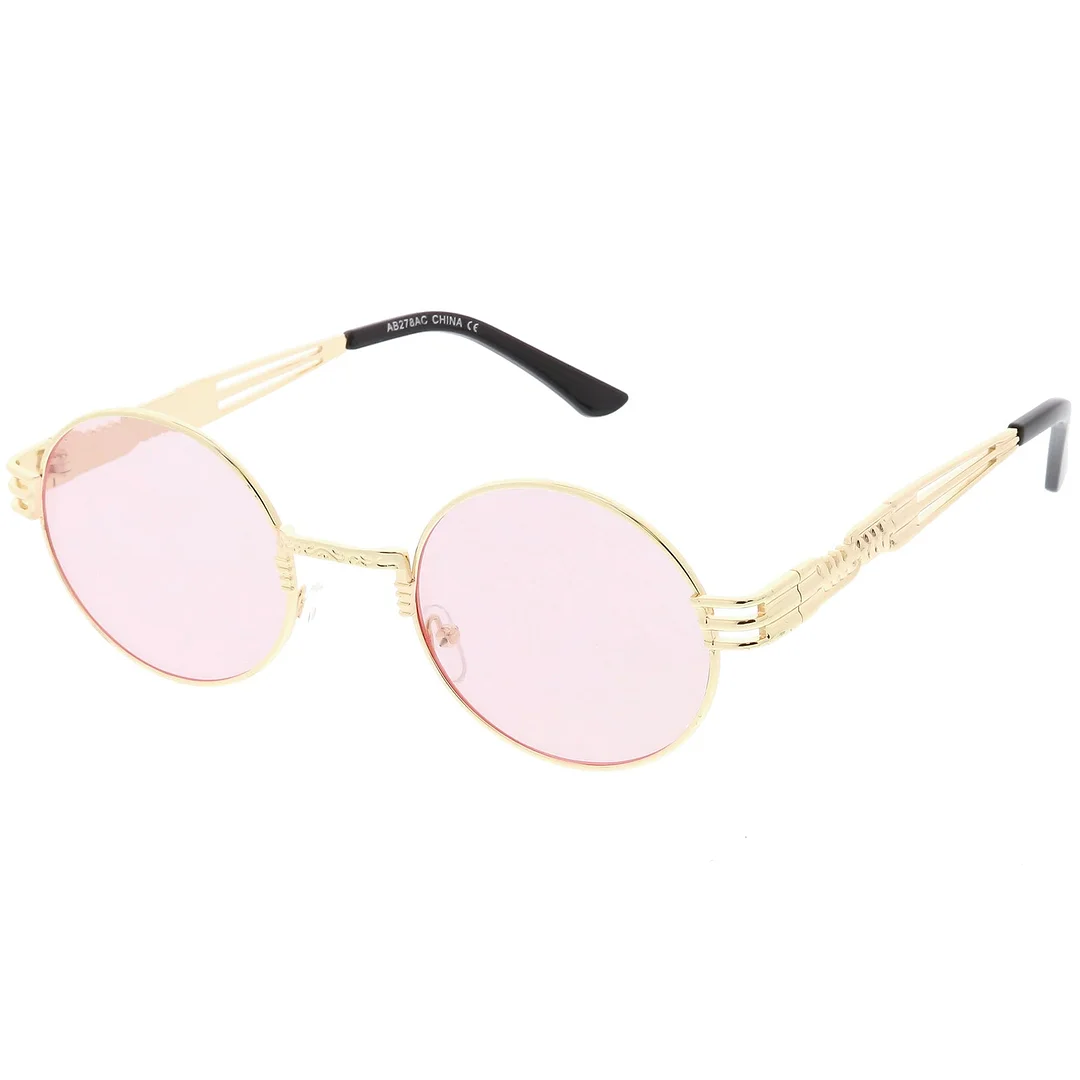 Steampunk Inspired Oval glasses Unique Engraved Metal Detail Color Tinted Lens 60mm