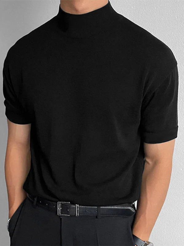 Aonga - Mens Solid Short Sleeve Half-collar T-shirt