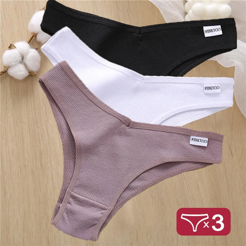 3PCS/Set Cotton Panties Lingerie Women Underwear Sexy Briefs Female Underpants Pantys Thong Panties Bikini Solid Color Tangas