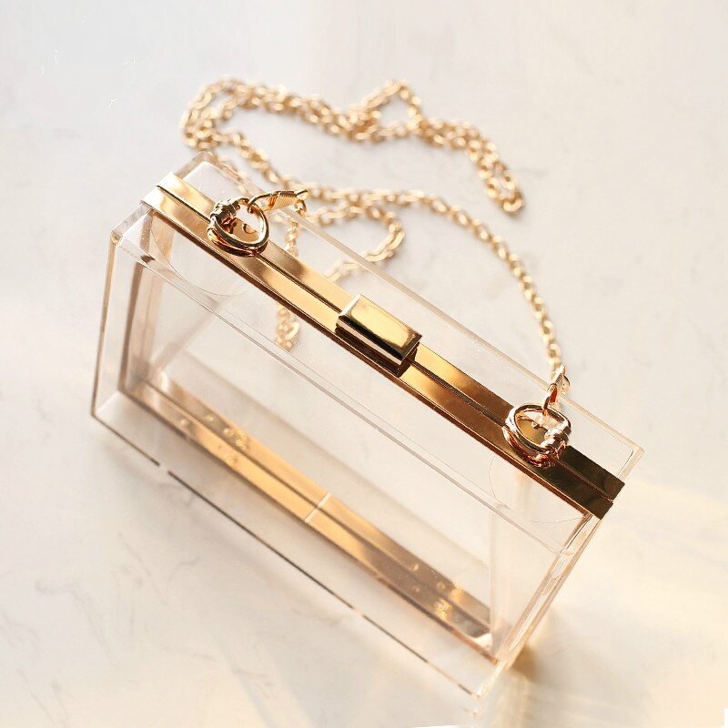 New Acrylic Transparent Women Clutch Bag Chain Luxury Brand Women Messenger Bag Evening Bag Handbag Chain Shoulder Bag US Mall Lifes