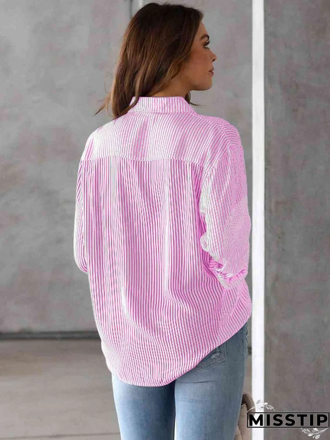 Striped Collared Neck Shirt with Pocket
