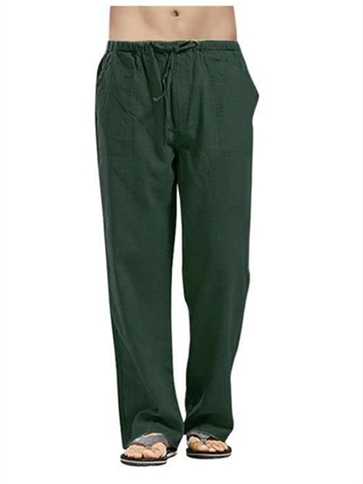 Men's Linen Pants Trousers Summer Pants Beach Pants Pocket Drawstring Elastic Waistband Plain Comfort Breathable Full Length Daily Streetwear Linen / Cotton Blend Fashion Casual / Sporty Loose Fit-JRSEE