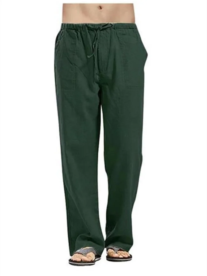 Men's Linen Pants Trousers Summer Pants Beach Pants Pocket Drawstring Elastic Waistband Plain Comfort Breathable Full Length Daily Streetwear Linen / Cotton Blend Fashion Casual / Sporty Loose Fit-JRSEE