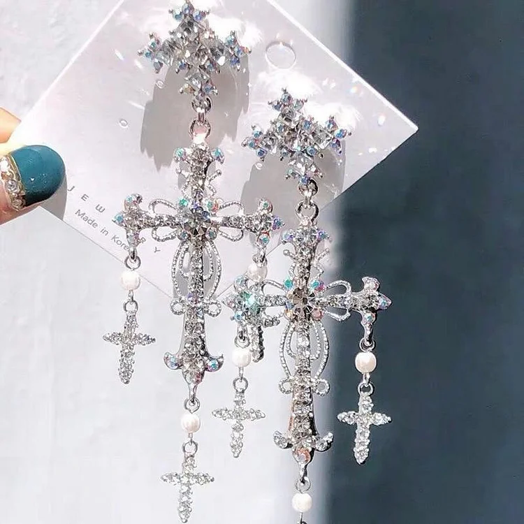 Perla Crystal Cross Earrings-Mayoulove