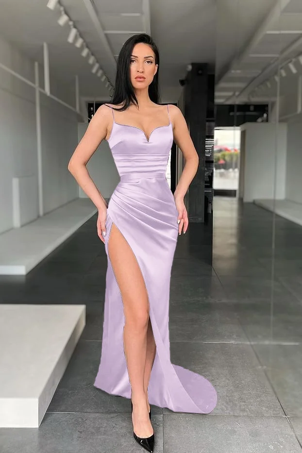 Elegant Mermaid Spaghetti Straps Sleeveless Side Slit Evening Prom Dress Online, OL167 main image 1