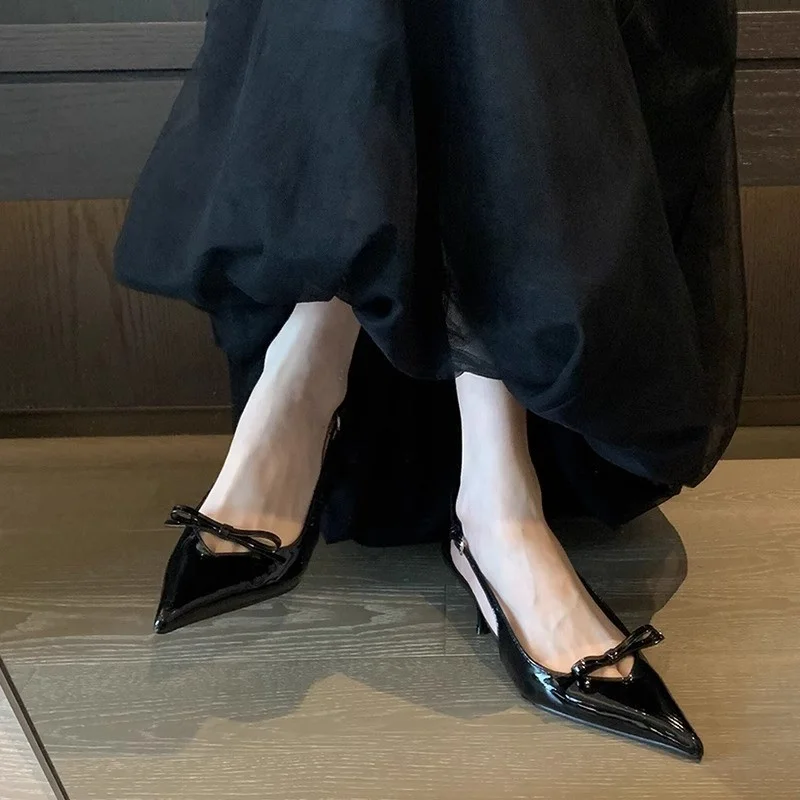 Tanguoant Tanguoant Essence! High Heel Baotou Sandal Female 2024 New Bow Black Pointed Thin Heel Back Air