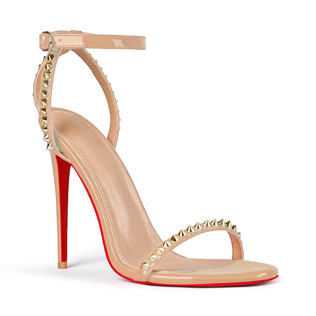 120mm Women's Sandals Stiletto Red Bottom High Heels Open Toe Ankle Strap Rivet Studs Shoes-MERUMOTE