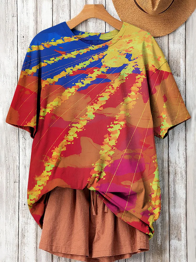 Women's Sun Tie Dye Art Print Casual T-Shirt