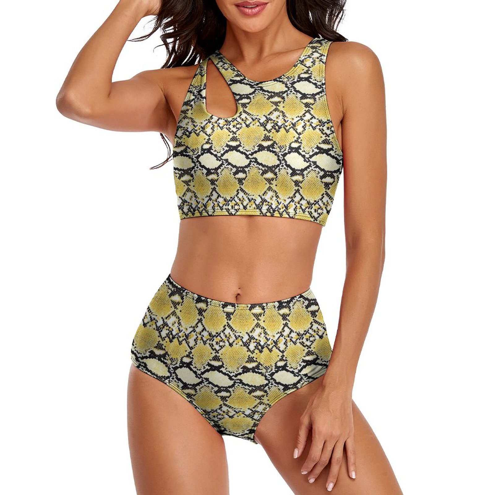 Women's Golden Snake Skin High Waisted Two Piece Tankini Bathing Suits