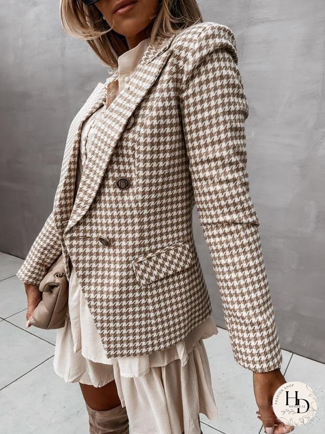 Blazers Lapel Check Pocket Button Blazer for Women