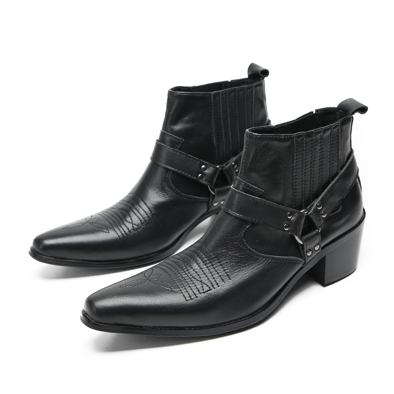 VCSHOES Botas Male Shoes Pointed Toe Party Formal Dress Boots Plus Size Motorcycle Short Boots Men Leather Ankle Boots
