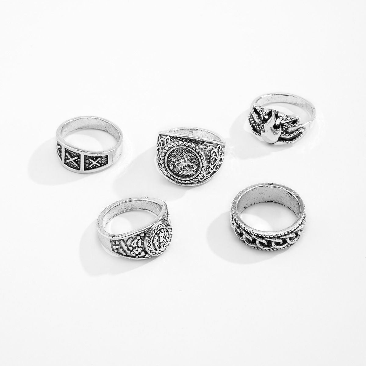   Men's Retro Trendy Metal Totem Geometric Set Ring