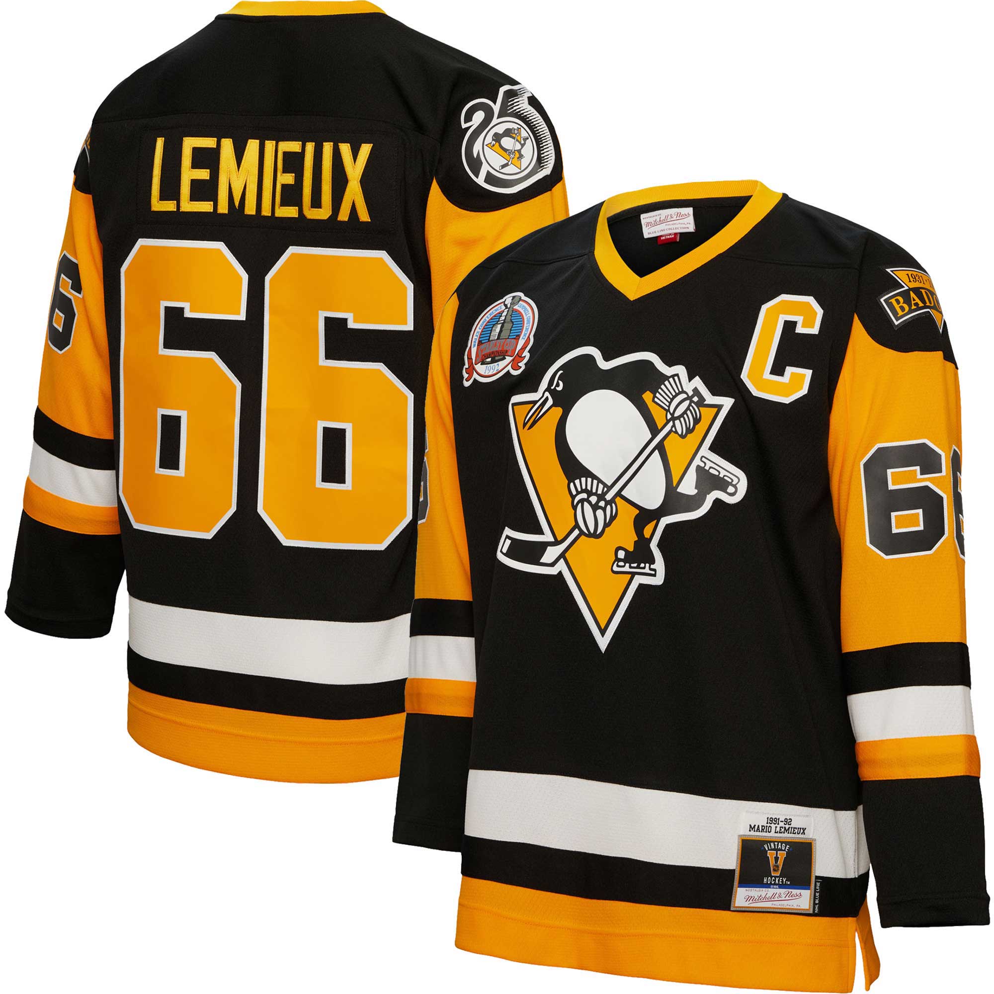 Mario Lemieux Pittsburgh Penguins Mitchell & Ness Captain Patch 1991/92 Blue Line   Jersey – Black mysite