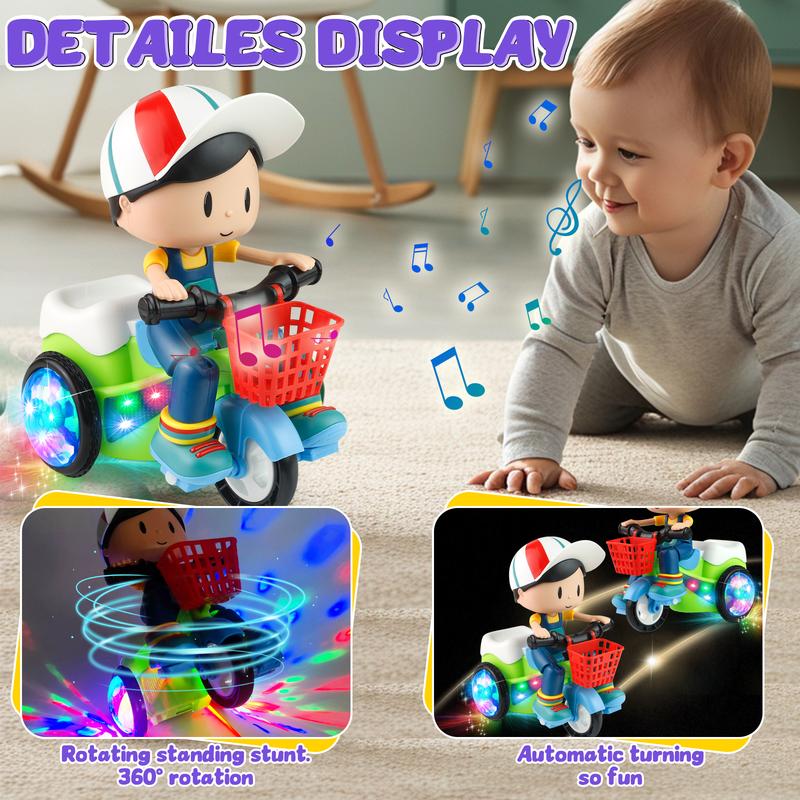 Kids Electric Stunt Tricycle Toy with Lights Music Wiggling Action & Obstacle Avoidance Fun for Toddlers Christmas Gift Idea