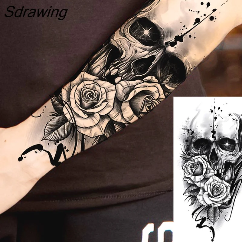 Sdrawing Crown Cross Temporary Tattoos For Men Women Realistic Scary Tiger Forest Vampire Fake Tattoo Sticker Forearm Body Tatoos 3D