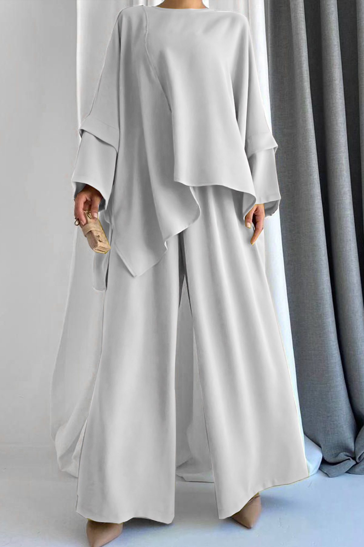 Alana Solid Turtleneck Lantern Sleeve Maxi Dress