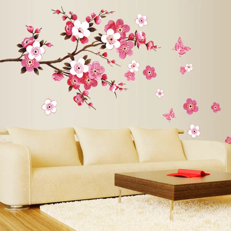 Christmas Gift wholesale beautiful sakura wall stickers living bedroom decorations 739. diy flowers pvc home decals mural arts poster
