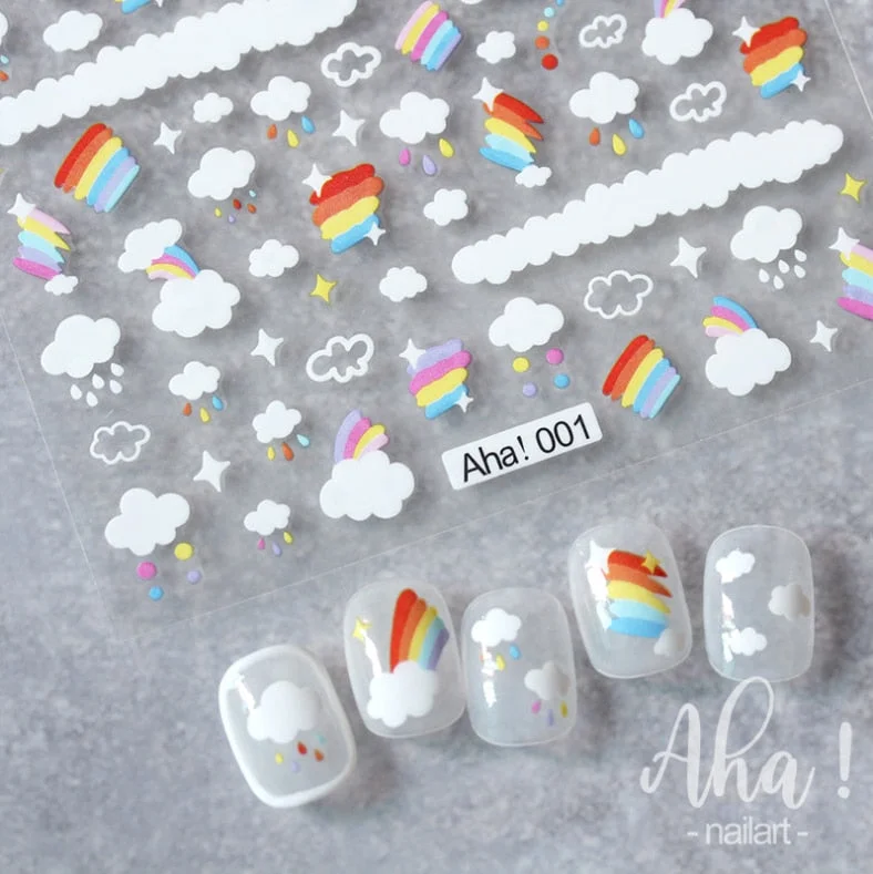 Nail Glue Stickers Ins Stars Moon Cartoon Rabbit Panda Flower Nail Decoration Decals Nail Sticker Animal Nail Art Decorations-Nail Inspo