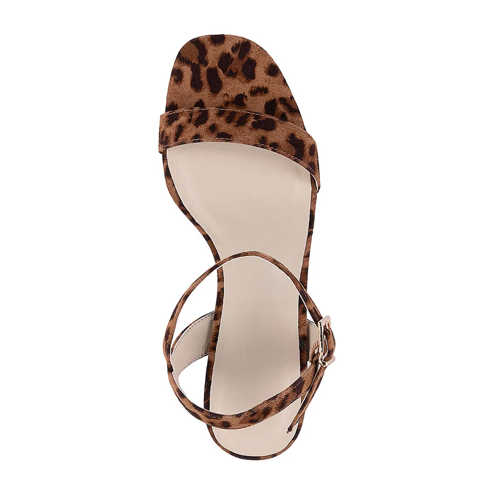 Brown & Black Buckle Ankle Strap Women's Sandals with Leopard Print