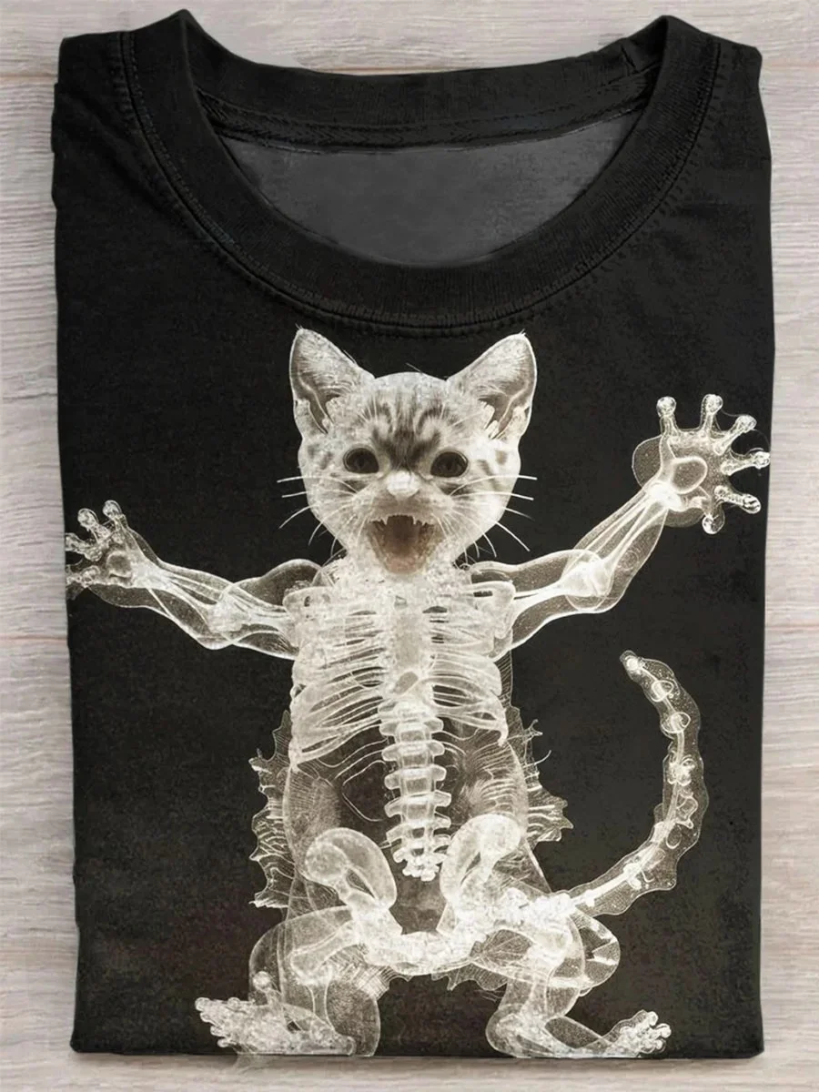 Eagerlys  Skeleton Cat T-shirt Eagerlys