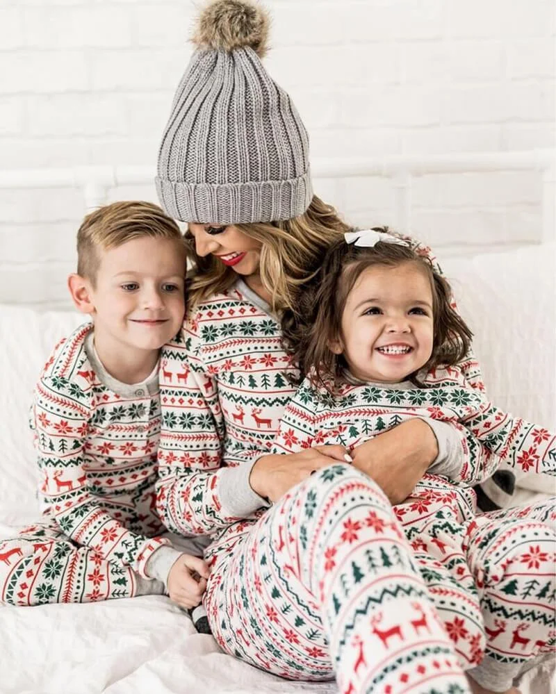Christmas Tree and Reindeer Patterned Family Matching Pajamas Sets