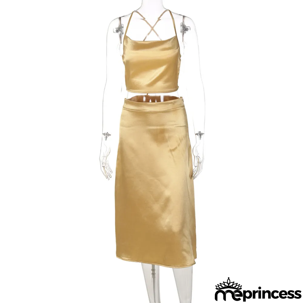 Summer Women's Low Back Tie Tank Top Fashion Casual Skirt Suit Women