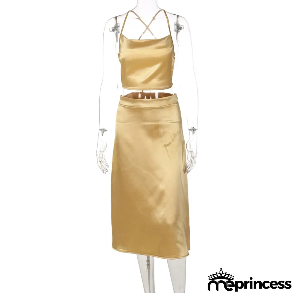 Summer Women's Low Back Tie Tank Top Fashion Casual Skirt Suit Women