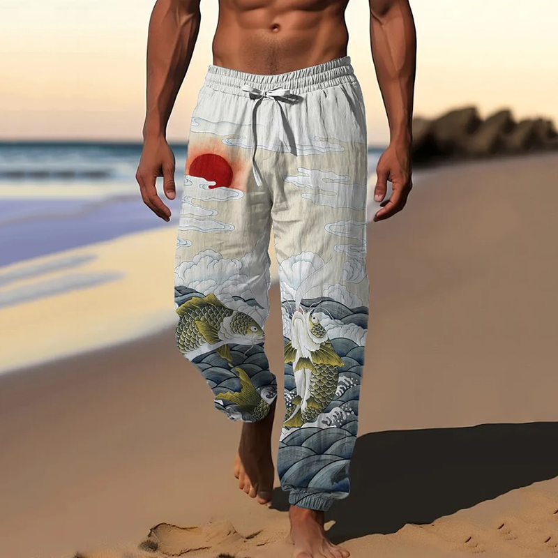 Comstylish Japanese Art Print Casual Pants